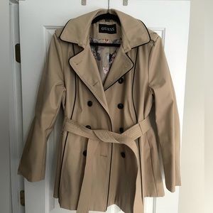 GUESS Tan Trench Coat with Black Trim